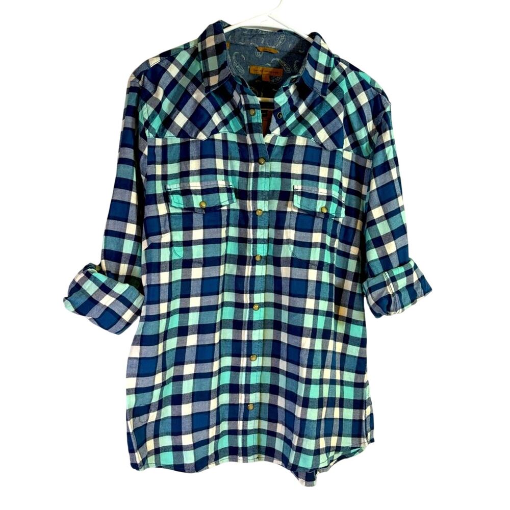 NWT Jachs Girlfriend Blue Plaid Button Down Long Sleeve Shirt Size Large 1132